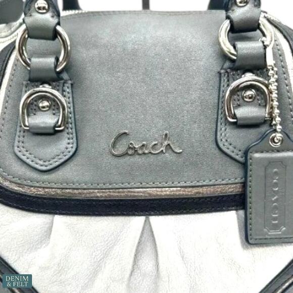 Coach Leather Satchel Gray & Black Tote Bag with Pink Lining & Top Handles - Picture 7 of 13